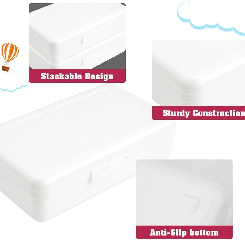 BOEIAC Plastic Pencil Box, Large Capacity Pencil Cases, 1 Pack Hard Pencil Case, Crayon Box with Snap-tight Lid Stackable Design, Plastic Storage Box for Office Supplies, White - Image 4